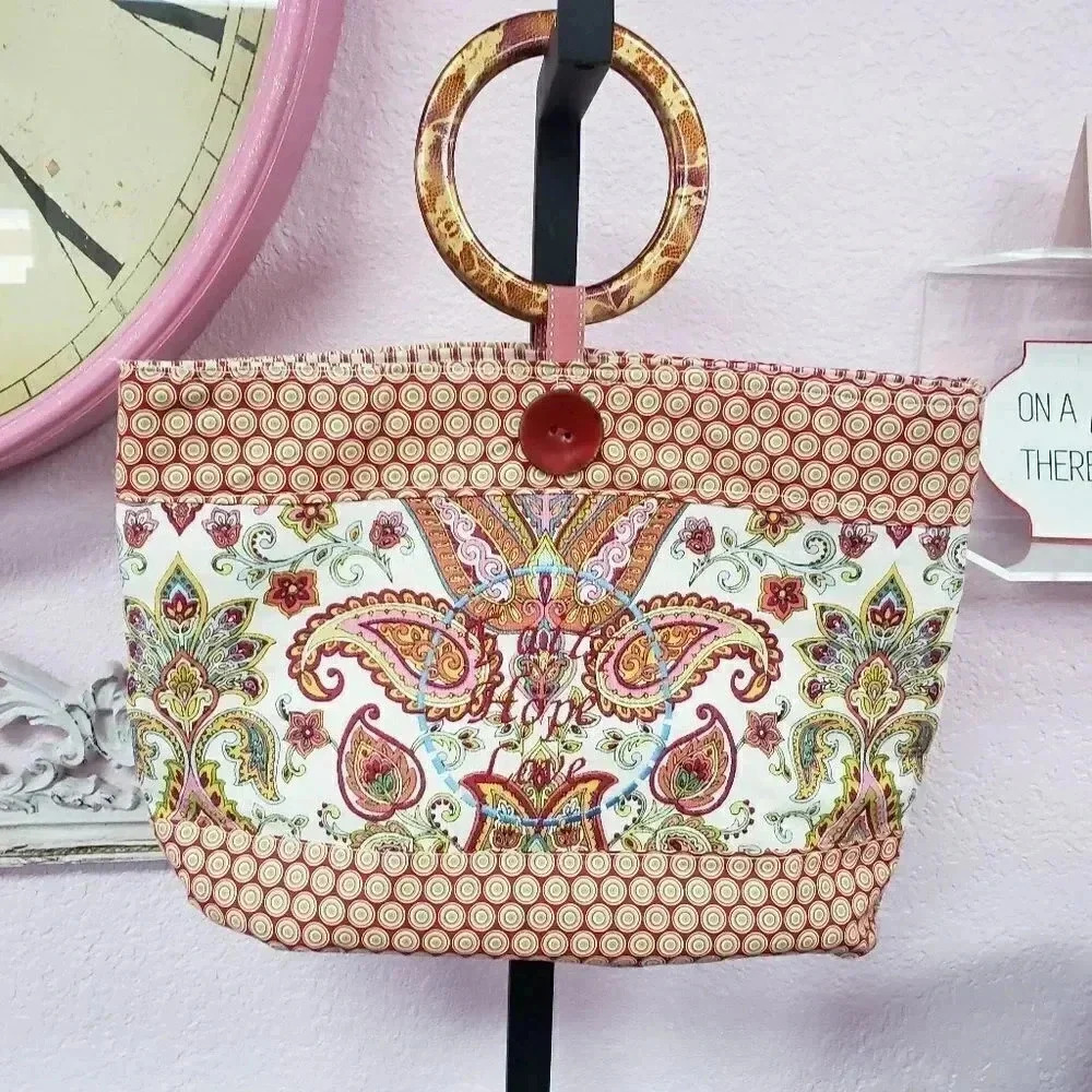 Faith, Hope, Love Handcrafted Cotton Clutch w/Acrylic Handles